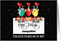 Hand Lettered Happy Bird-Day Across the Miles Bird Trio Custom Name card
