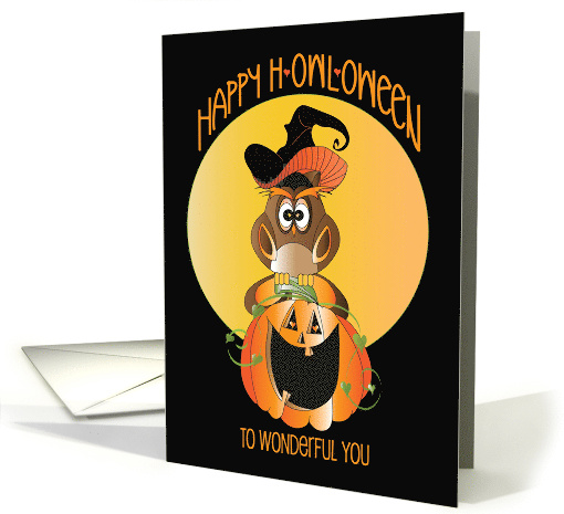 Hand Lettered Halloween H-owl-oween Owl on Jack O' Lantern in Hat card