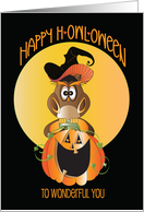 Hand Lettered Halloween H-owl-oween Owl on Jack O’ Lantern in Hat card