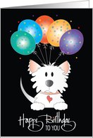 Hand Lettered Birthday Maltese Fluffy White Dog Five Birthday Balloons card