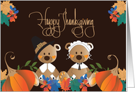 Hand Lettered Thanksgiving Both of You Pilgrim Bears Pumpkins Leaves card