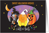 Hand Lettered Sweet Halloween Candy Corn Pumpkin and Black Cat card