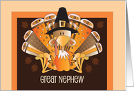 Hand Lettered Thanksgiving Great Nephew Turkey with Patterned Feathers card