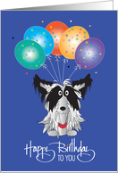 Hand Lettered Birthday Dog Chinese Crested Five Polka Dot Balloons card