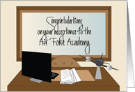 Hand Lettered Acceptance to Air Force Academy Desk with Model Plane card
