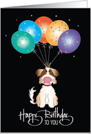 Hand Lettered Birthday Miniature Schnauzer Dog and Polka Dot Balloons card