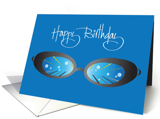 Hand Lettered Birthday for Swimmer Goggles with Underwater Scene card