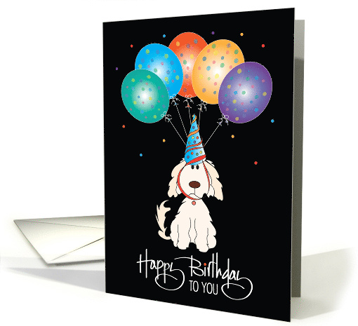 Hand Lettered Birthday from Doodle Mix Dog Party Hat and Balloons card