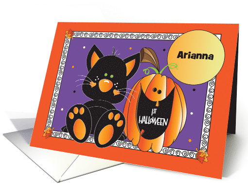 Hand Lettered First Halloween Black Cat and Pumpkin with... (1925106)