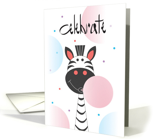 Hand Lettered Zebra Blowing Bubble Gum Celebrate Bubble Gum Day card
