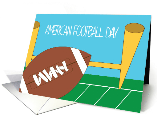 Hand Lettered American Football Day Football Flying Over Goalpost card