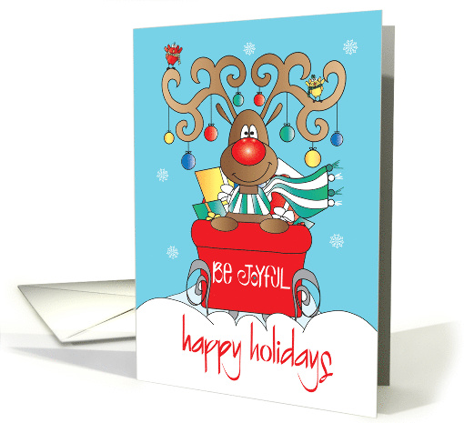 Hand Lettered Be Joyful Reindeer in Red Sleigh Ornaments... (1925896)