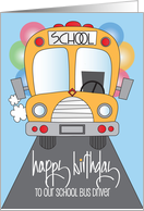 Hand Lettered Birthday for School Bus Driver Balloons Around Bus card