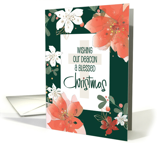 Hand Lettered Christmas for Deacon with Poinsettias and Cross card