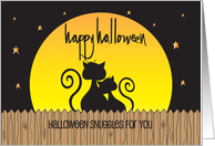 Hand Lettered Halloween Two Romantic Black Cats Snuggling on Fence card