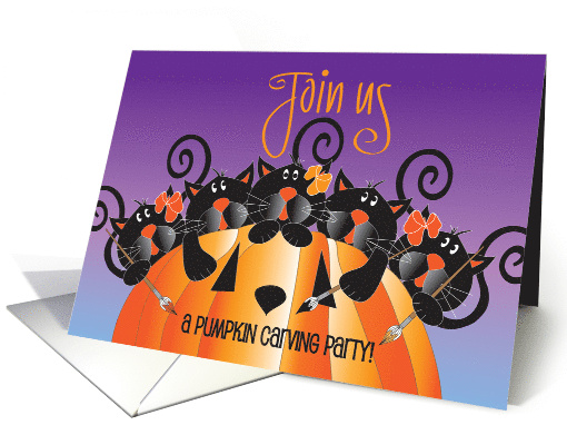Hand Lettered Halloween Black Cat Pumpkin Carving Party... (1926522)