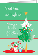 Hand Lettered Christmas Great Niece and Husband Magic Decorated Tree card