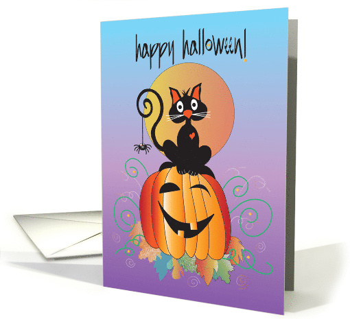 Hand Lettered Halloween Black Cat Sitting on Smiling Jack... (1929018)
