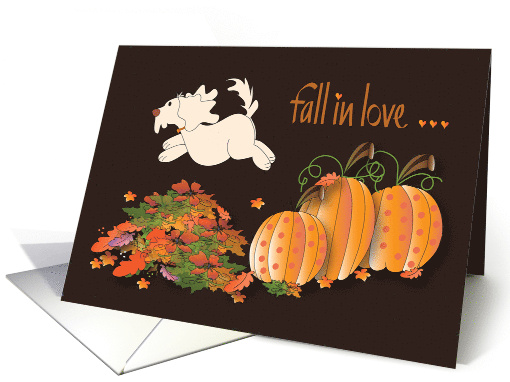 Hand Lettered Dog Jumping From Pumpkins to Fall Leaf Pile... (1929446)