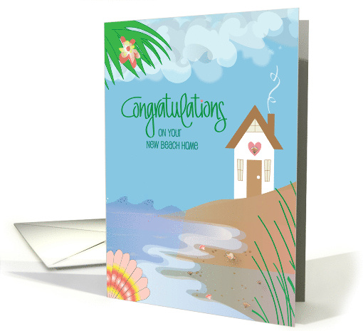 Hand Lettered Congratulations New Beach Home Beach and Seashells card