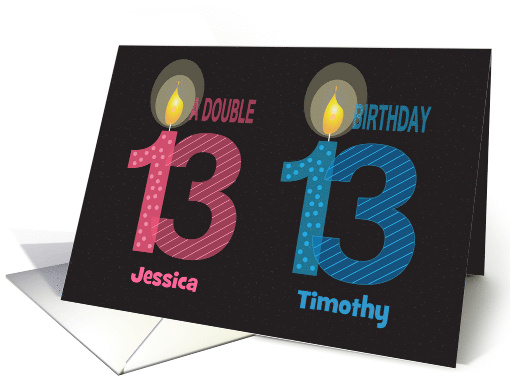 Birthday for 13 Year Old Twins with Double Number 13 Custom Names card