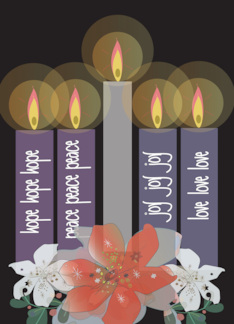 Hand Lettered Advent Wreath Hope Peace Joy Love Candles and Wreath