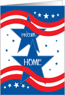 Hand Lettered Welcome Home to Military Red and White Stripes Stars card