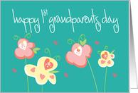 Hand Lettered First Grandparents Day Orange and Yellow Heart Flowers card