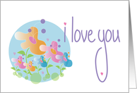 Hand Lettered Romantic I Love You Abstract Orange Blue Pink Flowers card