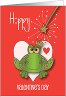 Hand Lettered Hoppy Valentines Day Frog in Crown and Magic Wand card