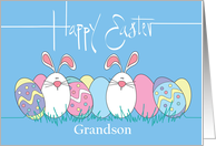Hand Lettered Easter Decorated Egg Line White Bunnies for Grandson card