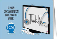 Clinical Documentation Improvement Week Monitor Stethoscope and Cup card