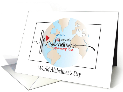Hand Lettered World Alzheimers Day with Globe Heartbeat and Words card