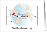Hand Lettered World Alzheimers Day with Globe Heartbeat and Words card