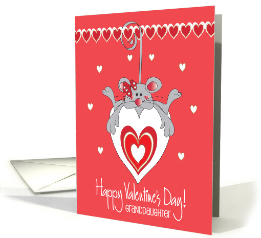 Hand Lettered Valentine Day College Granddaughter Mouse on Hearts card