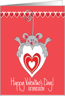 Hand Lettered Valentine Day Away at College Grandson Mouse on Hearts card