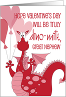 Hand Lettered Valentine Great Nephew Red Dinomite Dinosaur Balloons card
