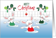 Hand Lettered Christmas Aqua Aerobics Instructor with Bunnies in Pool card