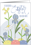Hand Lettered Blessed Easter for Son and Wife Spring Flowers and Eggs card