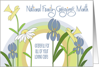 Hand Lettered National Family Caregivers Month Flowers and Rainbow card