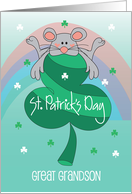 Hand Lettered St Patrick&rsquo;s Day Great Grandson Mouse on Shamrock card
