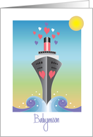 Hand Lettered Babymoon Bon Voyage Cruise Ship with Waves and Hearts