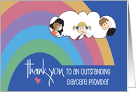 Hand Lettered Thank You to Outstanding Daycare Provider with Rainbow card