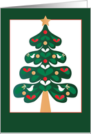 Christmas Stylized Tree with Ornaments Hearts White Birds and Star