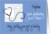 Hand Lettered Nurse Graduation for Nephew with Stethoscope and Cross card