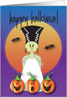Hand Lettered Halloween Bride of Frankenstein with Jack O' Lanterns