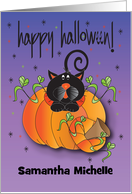 Hand Lettered Halloween Black Cat in Pumpkin with Custom Name
