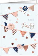 Time to Party Birthday Flags Blue and Pink card