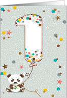 First Birthday for Baby Boy with Panda Balloon card