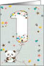 First Birthday for Baby Boy with Panda Balloon card